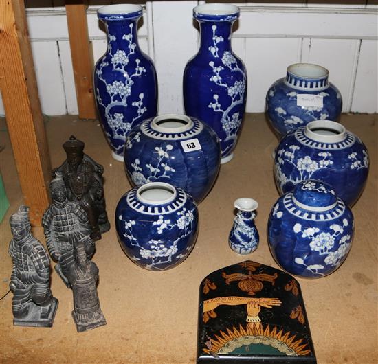 Qty Japanese blossom vases, ginger jars & figures